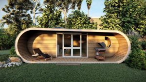 Diana Garden Cabin. Wooden elliptical garden house. Secret Garden Cabin