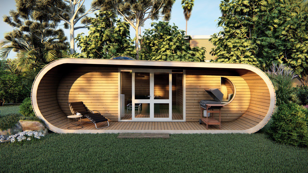 Diana Garden Cabin. Wooden elliptical garden house. Secret Garden Cabin